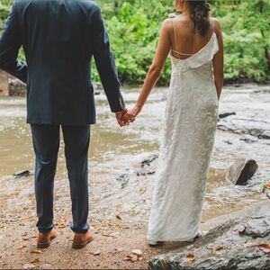 White Floral silk devoré dress (size 2/xs) - wedding dress!